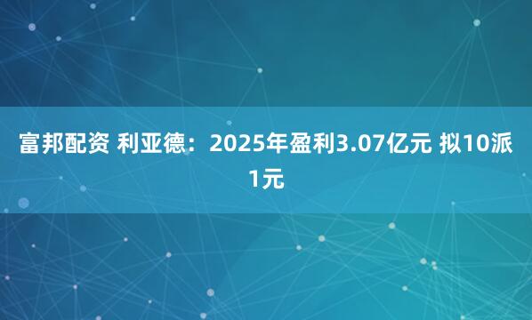 富邦配资 利亚德:2025年盈利3.07亿元 拟10派1元